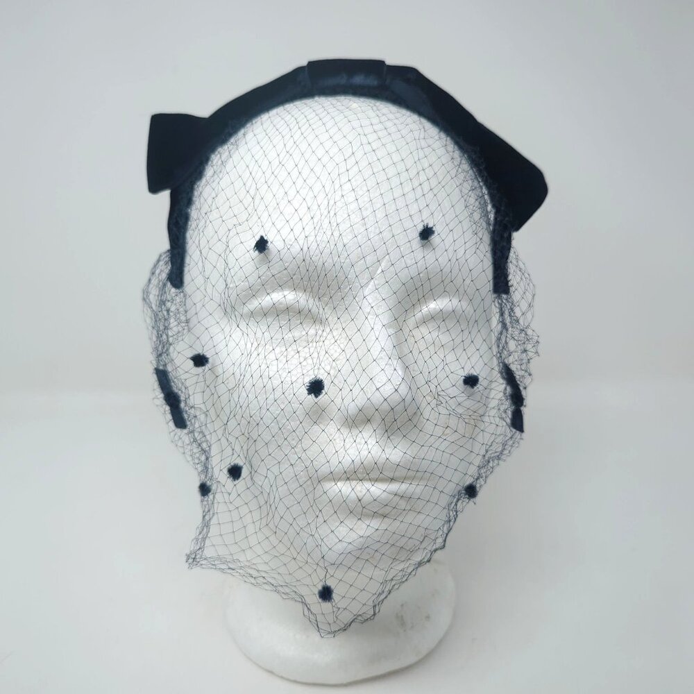Vintage Blue Bow Headband Velvet Veil